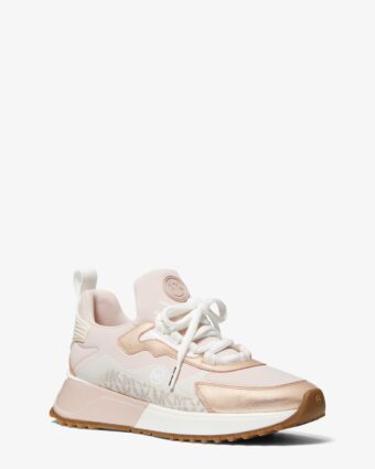 MICHAEL KORS Theo Metallic Mixed-Media Trainer 2