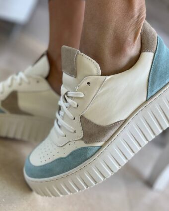 leather sneaakers white and blue