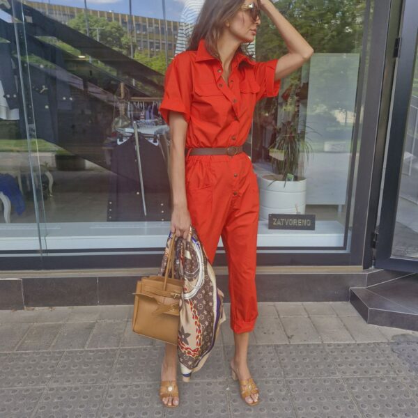 Red women's jumpsuit of Italian fashion - Image 3