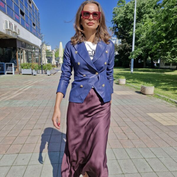 Navy blue leather jacket Flo Clo - Image 2