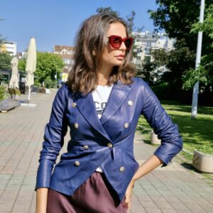 Navy blue leather jacket Flo Clo