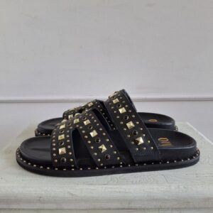 Black slippers with gold threads
