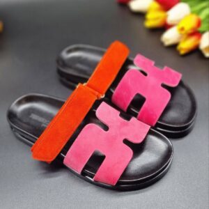 Women's slippers in beets and orange
