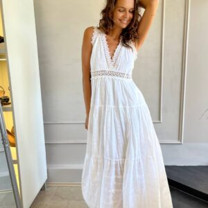 White long summer dress with delicate embroidery